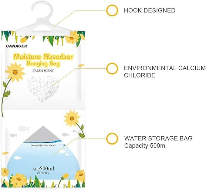 CANAGER Moisture Absorber -12 Pack,Fresh Scent Hanging Humidity Bag,Home,Car, and Closet Dehumidifiers(12.5OZ).