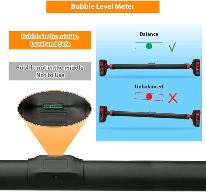 440 Lbs Capacity,Pull Up Bar for Doorway, Adjustable Chin Up Bar 27.2" to 36.2" Width, No Screw & No Drilling Home Gym Equipment with Bubble Level for Apartment