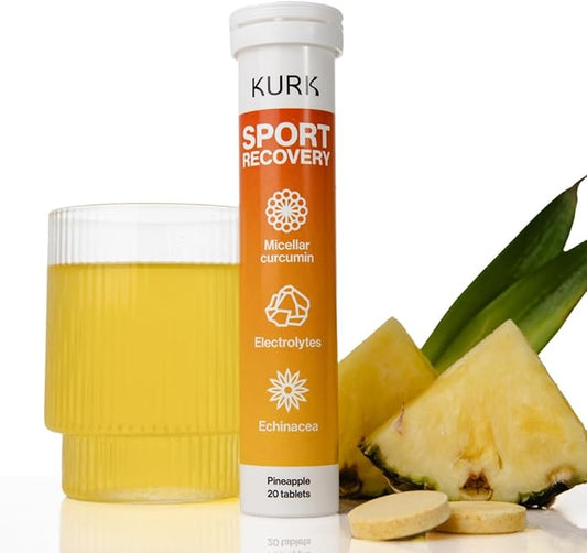 Kurk Sport Electrolyte Tablets – Hydration Support with Micellar Curcumin & Echinacea – Pineapple Flavor – 20 Effervescent Tabs (Pack of 1)