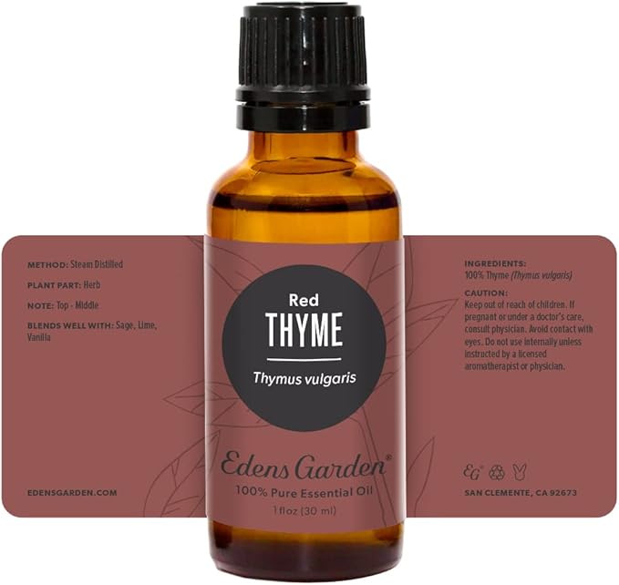 Edens Garden Thyme- Red Essential Oil- 100% Pure Premium Grade, Undiluted, Natural, Therapeutic, Aromatherapy, The Best for Diffuser, Candle, Laundry, Humidifiers 30 ml (1 fl oz)
