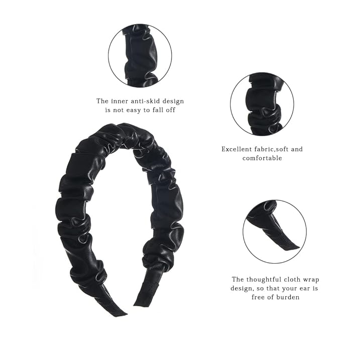 Madison Tyler Leather Headbands for Women | PU Leather Black Handmade Outdoor Jeweled Hair Band for Girls | Thin and Thick Hair | Skincare and Boho Spring Headband