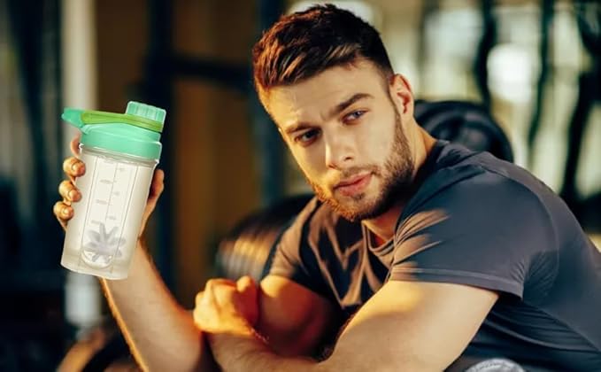 Shaker Bottle Perfect Nutrition w. Plastic Whisk Ball,Full Body for Microwave Heating(No Metal,BPA Free),Moden Loop Top,Dishwasher Safe,Leak Proof,Protein Powder/Fruit Juice Mixer 16oz(Green