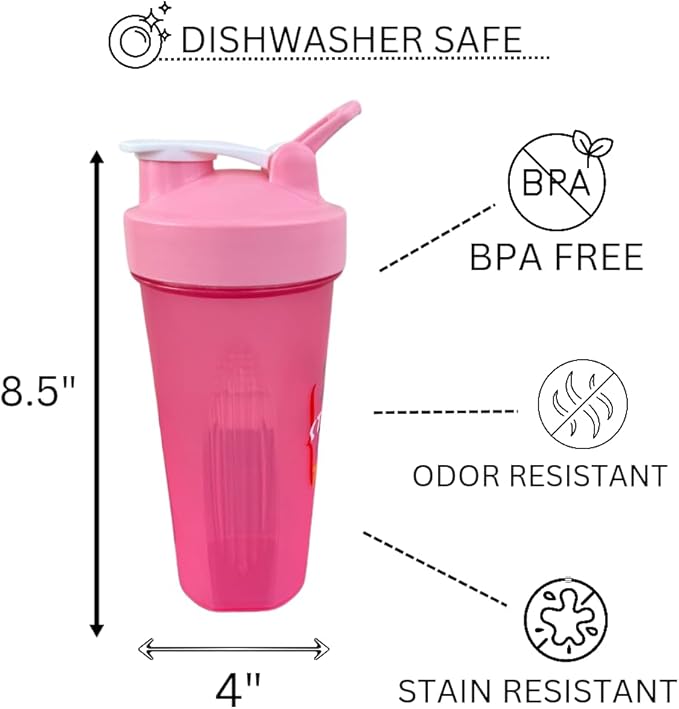 Magiko Blender Shaker Bottles for Protein, 28oz Portable Leakproof Pre-Workout Nutrition Water Bottle, BPA-Free Gym Protein Shaker for Sports & Outdoor Motivational Protein Shaker (Pink Purple)