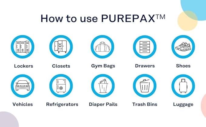 PUREPAX Odor Eliminator For Small Spaces - Premium Activated Carbon Charcoal Unscented 3 Count (Pack of 2) - Strong Odor Remover for Shoes, Fridge, Diaper Pail, Closet, Drawers, Car, Locker, Gym Bag