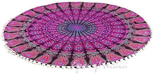 Eyes of India - 32" Purple Pink Mandala Floor Pillow Cover Meditation Cushion Seating Throw Hippie Round Colorful Decorative Bohemian Accent Boho Chic Dog Bed Indian Pouf Ottoman Handmade Cover ONLY