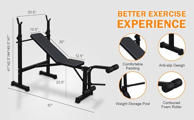 Folding Olympic Weight Benches for Home Gym, Bench Press Rack with Squat Rack with Squat Rack, Adjustable Workout Benches for Dumbbell Exercise, Workout Bench for Home Gym Full-Body