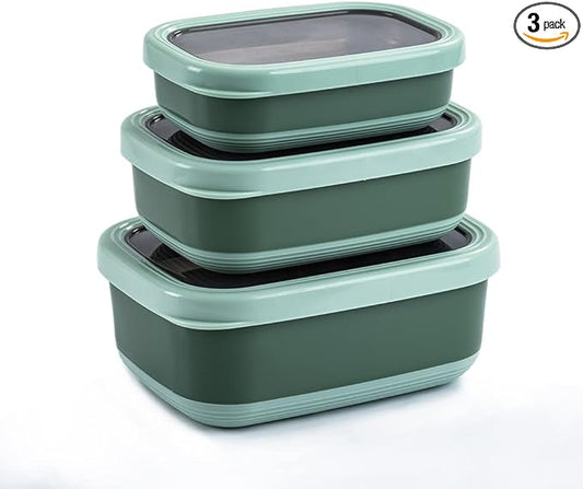Lille Home Leak Proof Steel Food Containers - Snack Stainless Steel Containers - Ideal for Educational Settings & Daycare - Nesting Trio with Silicone Lids - 47oz+30oz+16oz - Dark Blue