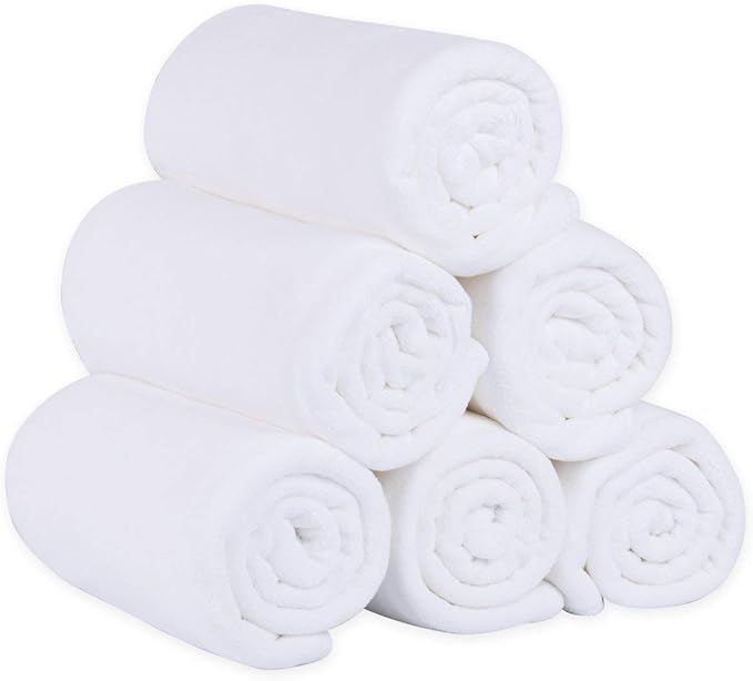 JML Bath Towel, Large Microfiber Bath Towels Set 6 Pack (30" x 60") - Soft, Extra Absorbent, Quick Dry as Hair Wrap, Fitness, Sport, Yoga, White