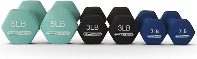 HolaHatha 2, 3, 5, 8, and 10 Pound Neoprene Dumbbell Free Hand Weight Set with Rack, Ideal for Home Exercises to Gain Tone and Definition, Pastel