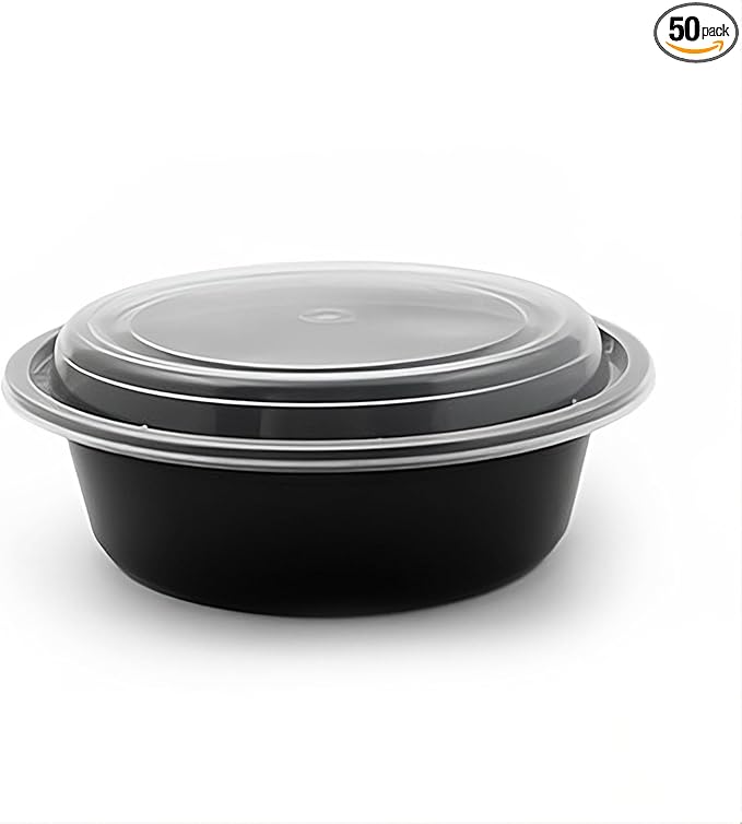 Smygoods Meal Prep Containers 32oz Plastic Take-Out Container with Lids, 1 Compartment, BPA-Free, Microwave Safe, Food Storage Containers with Lids for Lunch, Salad, Bento Box (50 Pack)