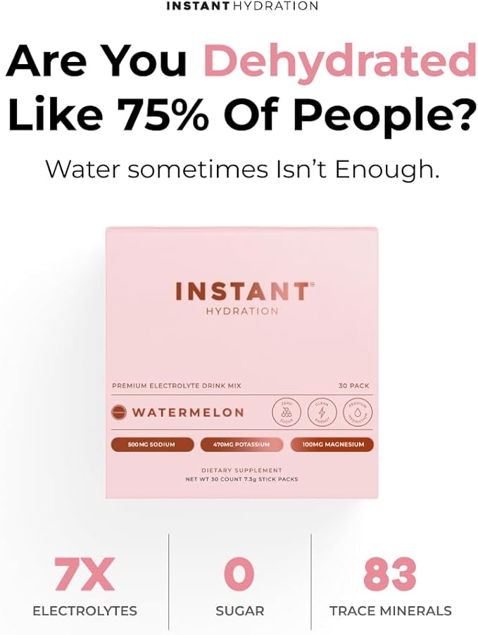 Instant Hydration Electrolytes Powder Packets - Watermelon Electrolyte Drink Mix - Zero Sugar - Keto, Vegan, Gluten-Free, Non-GMO - Boost Recovery, Brain Health, Muscle & Tissue Support- 30 Sticks