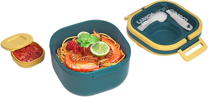 Bento Box for Adults & Kids – Single Compartment Lunch Box,Food Container,BPA-Free,Microwave & Dishwasher Safe with Removable Divider,Utensils & Sauce Jar-Blue