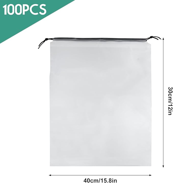 100Pcs Shoe Bags for Travel,PLULON 15.7" x 11.8" Clear Drawstring Storage Plastic Bags Shoes Organizer for Packing Waterproof Dustproof Women Men Portable Travel Essentials