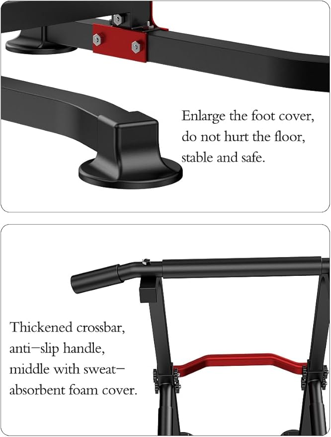 Power Tower Dip Station Pull Up Bar - Multi-Purpose Home Gym Equipment with Adjustable Height and Non-Slip Foot Pads - 330lbs/150kgs Capacity