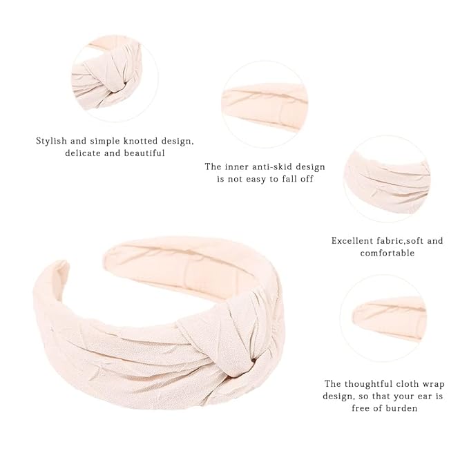 Madison Tyler Headbands for Women | Fashion Boho Top Knotted With Rhinestones Elastic Workout Hairbands | Outdoor and Party Non Slip (Beige)