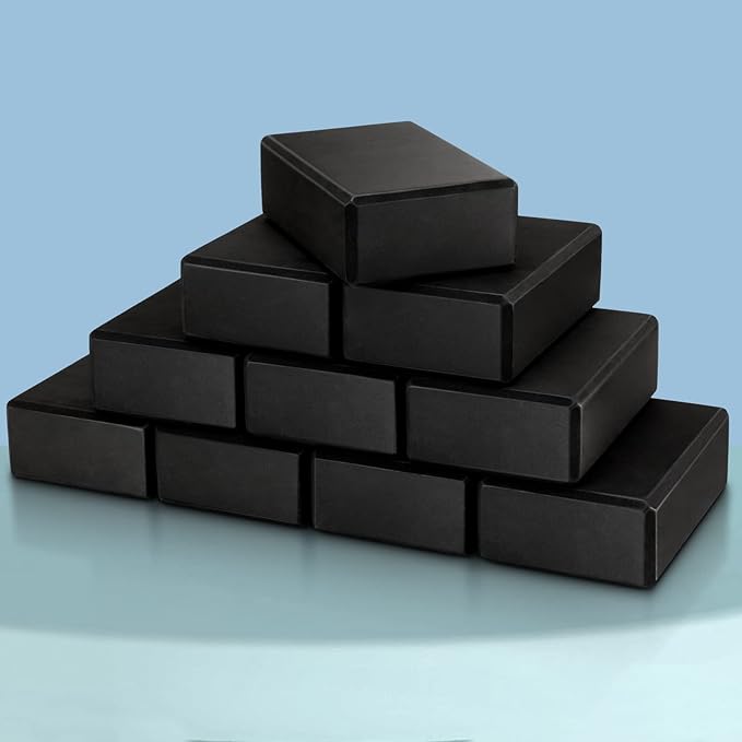 Yilloog 10 Pcs Foam Eva Yoga Blocks Non Slip Lightweight Bricks Yoga Bulk Supportive Blocks Prop Accessories for Pilates Stretching and Meditation Women Men Yogi Beginners, Black