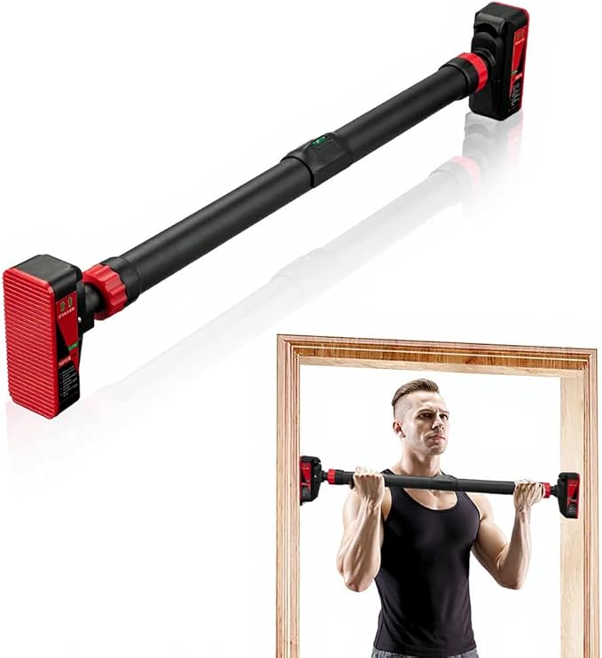 Pull Up Bar for Doorway - Adjustable No Screws Chin Up Bar for Home Gym, 440 LBS Max Load, with Level Meter & Anti-Slip Design for Strength Training