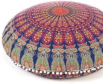 Eyes of India - Mandala Floor Pillow Cover Meditation Cushion Seating Throw Hippie Round Colorful Decorative Bohemian Indian Pouf Ottoman Handmade Cover ONLY (A1 Dark Blue-2, 32" x 32")