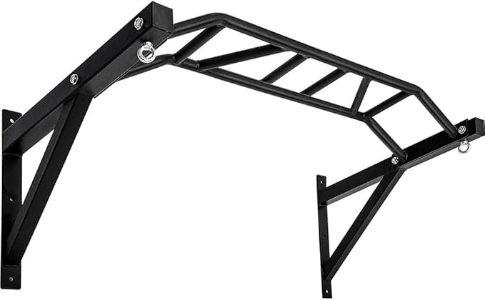 BESTHLS Wall Mounted Pull Up Bar and Dip Station, Heavy Duty Wall Mount Pull-up Chin Up Bar Multifunctional Home Gym Workout Indoor Exercise Equipment Support to 440 Lbs