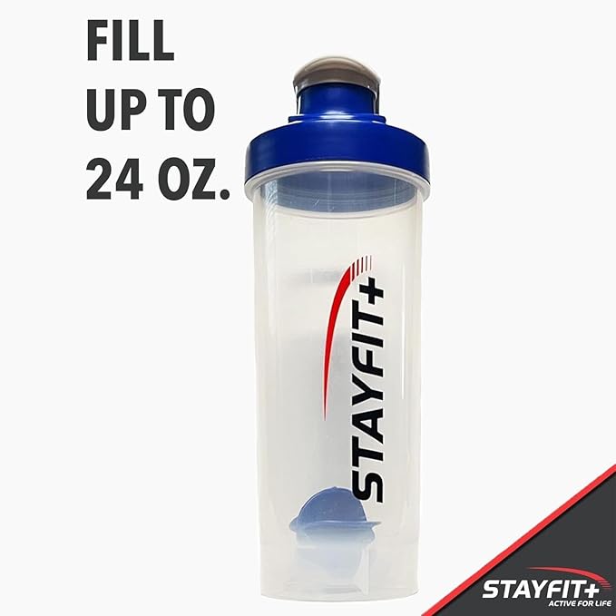 Stayfit Classic Loop Top Protein Shaker Bottle, 24-Ounce Pack of 3. Great for The Gym, Traveling, and Work. Comes with 3 Mixing Balls to Easily Mix Protein. (Multi- Red, Blue, Black)