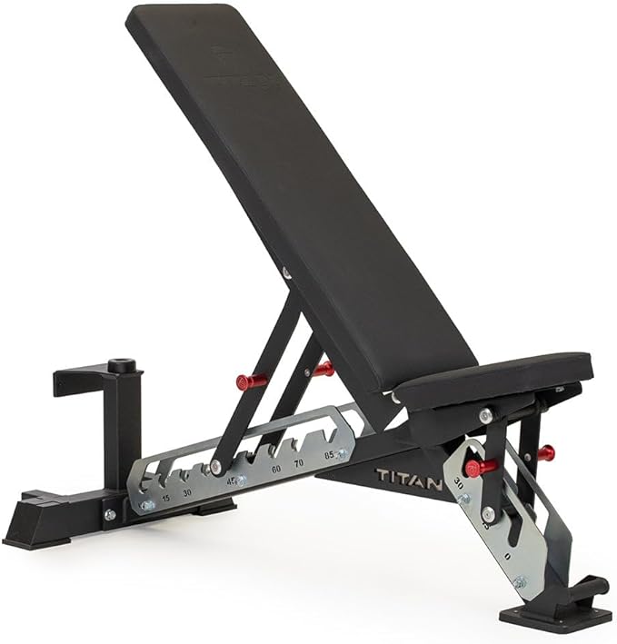Titan Fitness TITAN Series Adjustable Bench, Supports 600 LB Incline, 1,000 LB Flat, Versatile Single Post Utility Workout Bench for Home Gym, Weightlifting, Strength Training