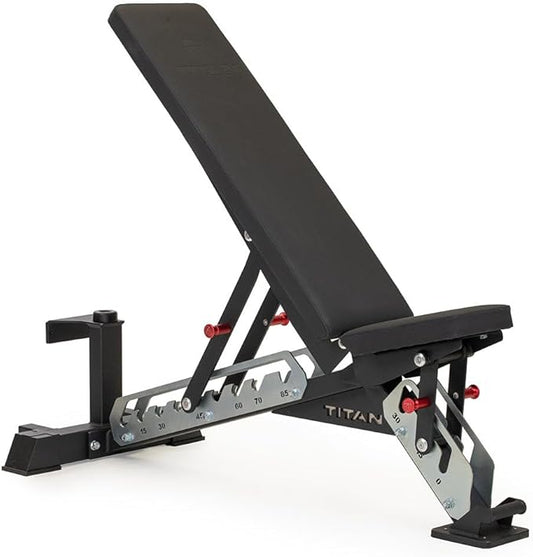 Titan Fitness TITAN Series Adjustable Bench, Supports 600 LB Incline, 1,000 LB Flat, Versatile Single Post Utility Workout Bench for Home Gym, Weightlifting, Strength Training