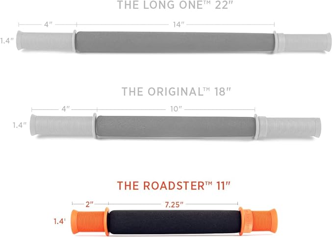 Tiger Tail 11in Massage Stick Portable Roller, Handheld, Deep Tissue Foam Roller for Legs, Neck, Calves, Thighs, Shins & Back, The Roadster 11, Made in USA, Orange Black