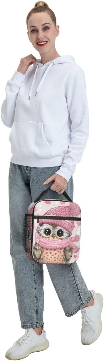 Cute Owl Lunch Box for Women Adults Kids, Insulated Cooler Lunch Bag for Picnic, School, Office, Travel, Work, Portable Reusable Polyester Tote Thermal Lunch Bags (Winter Owl)
