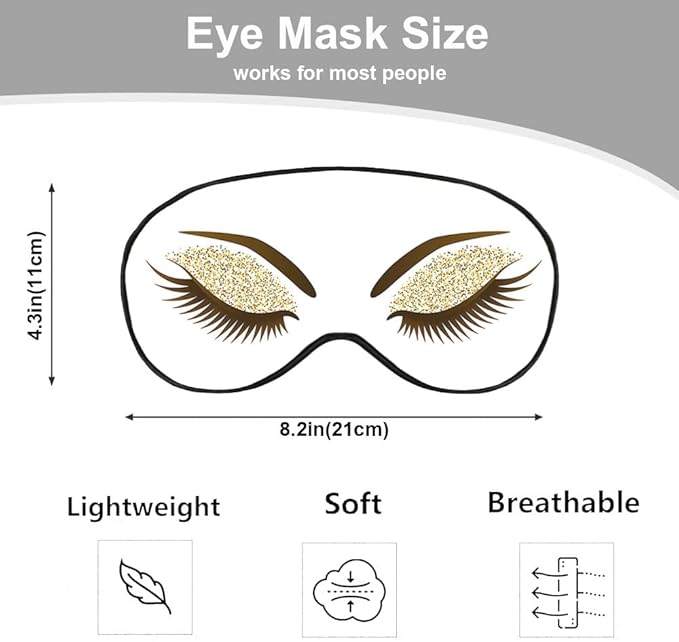 Eyelash Sleep Eye Mask Woman Eye Long Eyelashes Golden Glitters Eyeshadows Makeup Silk Eye Mask Sleeping Soft Eye Shade Cover for Women Boy Girl Airplane Travel