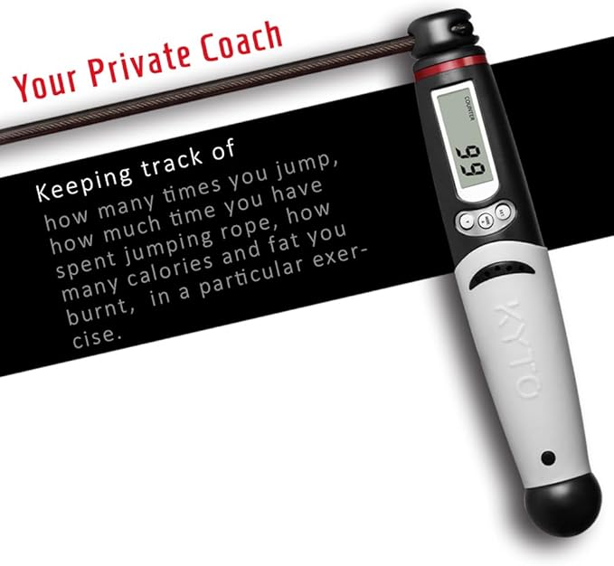 KYTO Smart Jump Rope, High Speed Jump Rope with Counter, Workout Jumping Rope with Steel Ball Bearings, Adjustable Length Speed Skipping Rope, Skipping Rope with App, Fitness Gifts for Adults, Kids