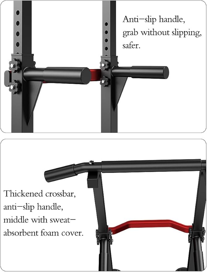 Power Tower Dip Station Pull Up Bar - Multi-Purpose Home Gym Equipment with Adjustable Height and Non-Slip Foot Pads - 330lbs/150kgs Capacity
