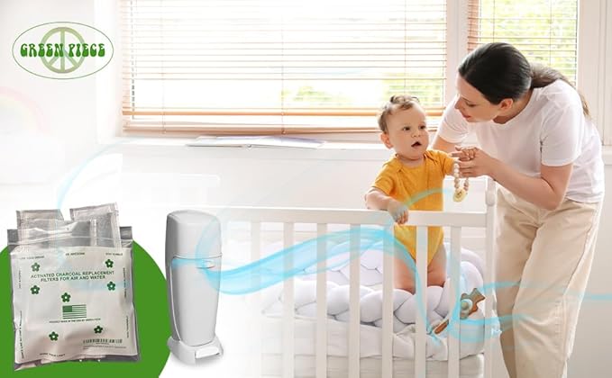 Green Piece® Pack of All Natural Baby Diaper Pail Deodorizer Activated Charcoal Air Purifier (15 Pack of Carbon Filters)