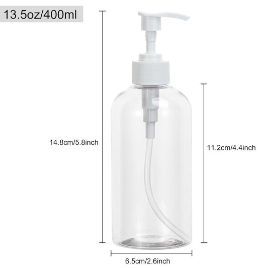 Yebeauty Plastic Pump Bottle, 3 Pack 13.5oz/400ml Stylish Shampoo Bottles Refillable Hand Soap Dish Soap Dispenser with Press for Massage Oil, Liquid Hand, Clear