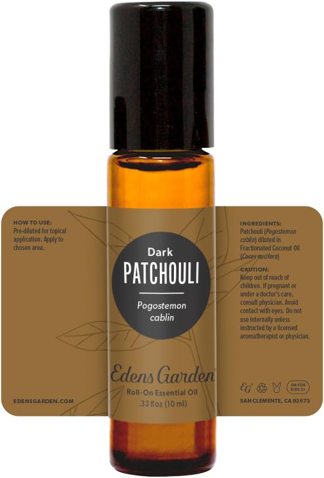 Edens Garden Patchouli-Dark Essential Oil Roll-On- 100% Pure Premium Grade, Natural, Therapeutic, Aromatherapy, Kid & Skin Safe, The Best for Body, Wellness, Relaxation Pre-Diluted 10 ml (.33 fl oz)