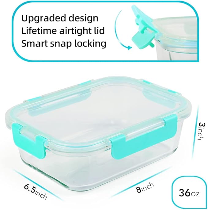 DAS TRUST 3 Pack Glass Food Storage Containers Reusable Meal Prep Containers Reusable Fridge Organizers Lunch Container for Adults Food Storage Containers with Lid Airtight Pizza Storage Salad
