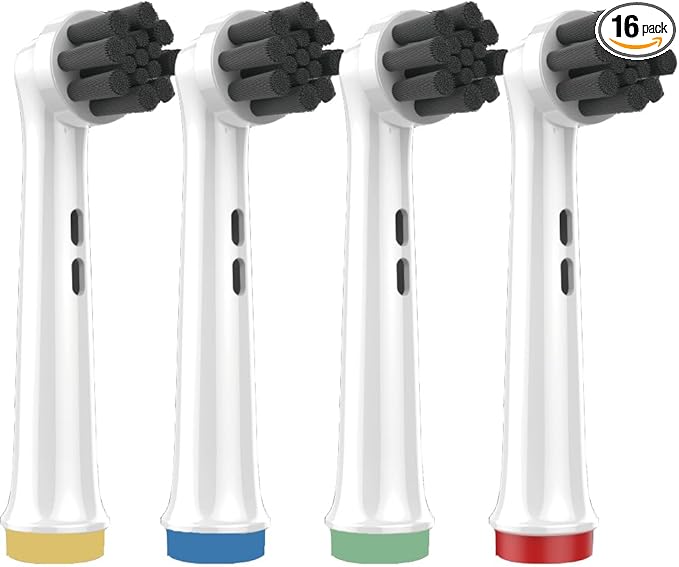 Replacement Toothbrush Heads Compatible with Oral-B Braun Electric Toothbrushes Adults, Black, Bamboo-Charcoal Infused Bristles Refills for Oral B Handles 3756 3757 3744 3765 3709 4729 (16)