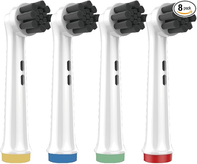 Replacement Toothbrush Heads Compatible with Oral-B Braun Electric Toothbrushes, Black, Bamboo-Charcoal Infused Bristles Refills for 3756 3757 3765 3744 3709 3762 4704 4739 4729 (8)