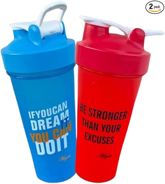 Blender Shaker Bottles for Protein, 28oz Portable Leakproof Pre-Workout Nutrition Water Bottle, BPA-Free Gym Shaker for Sports & Outdoor Motivational Protein Shaker-Combo (Red/Bue)