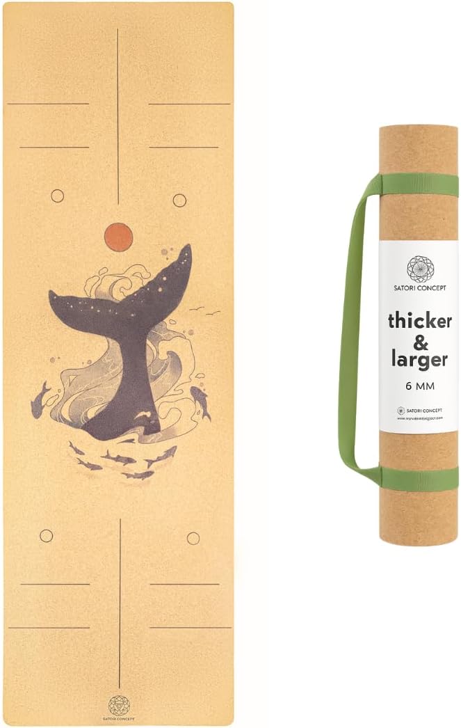 Cork Yoga Mat with Natural Rubber Base, Extra Size, Thickness and Support, Excellent Cushion & Grip, Non-Slip, Non-Toxic, Sweat-Resistant, Sustainable, Eco-friendly Exercise Mat