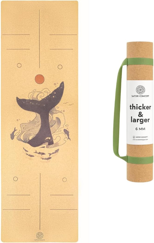 Cork Yoga Mat with Natural Rubber Base, Extra Size, Thickness and Support, Excellent Cushion & Grip, Non-Slip, Non-Toxic, Sweat-Resistant, Sustainable, Eco-friendly Exercise Mat