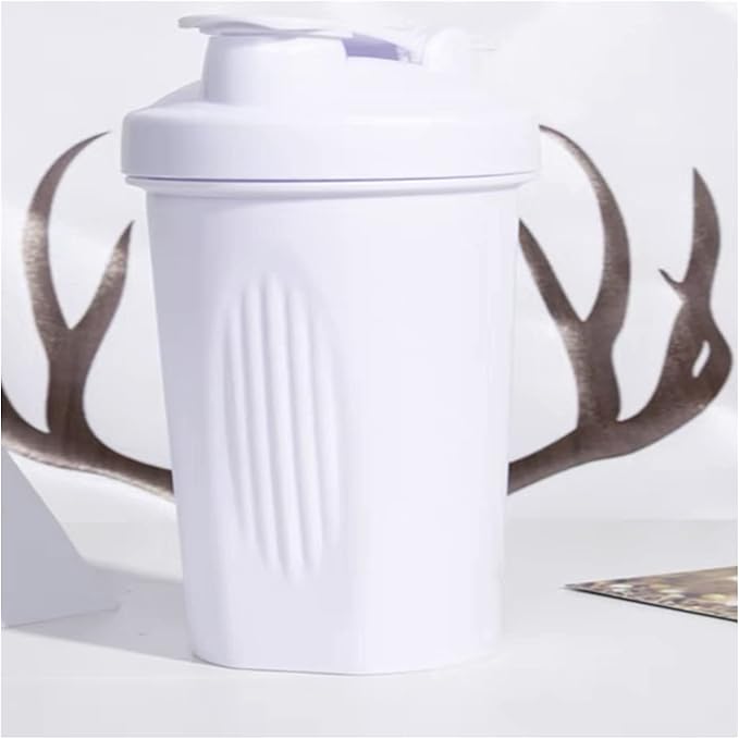 Shaker Bottle Blender Classic Loop Top & Whisk Ball,Secure Screw-On Lid, Stay Open Flip Cap,Leak Proof,BPA Free,18-Ounce (18 Oz/Measurements 12 Oz, White Cover/White Body)