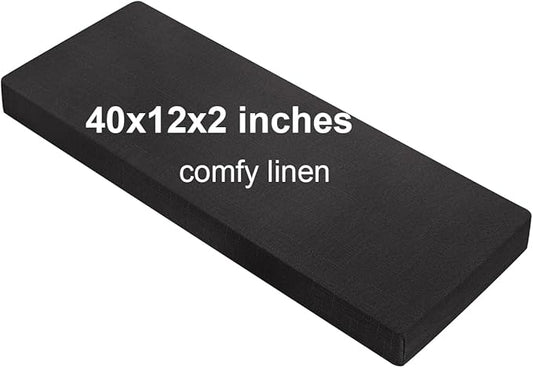 40x12x2 Linen Bench Cushion, Strengthen Breathable Indoor Seat Cushions, High-Density Bench Pad with Anti-Slip Bottom, Indoor Cushion for Bay Window Porch Furniture - Black