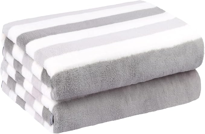 JML Microfiber Bath Towels, Bath Towel 2 Pack(30" x 60"), Oversized, Soft, Super Absorbent and Fast Drying, Multipurpose Use for Sports, Fitness, Yoga, Cabana Stripe Grey