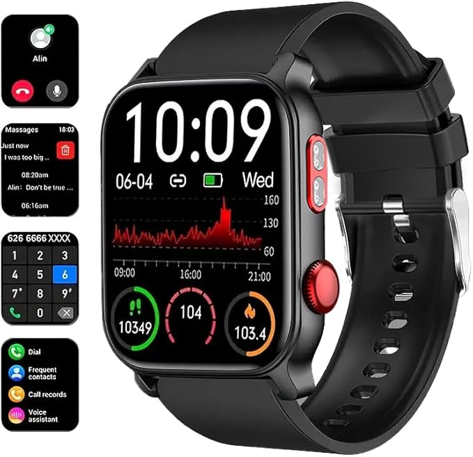 QTLLBT 9 Languages Translation Watch Smart Watch Bluetooth Call (Answer/Make Calls) Fitness Tracker IP68 Waterproof 100+ Sports Heart Rate Sleep Android iPhone Men and Women Smart Watch (Black)