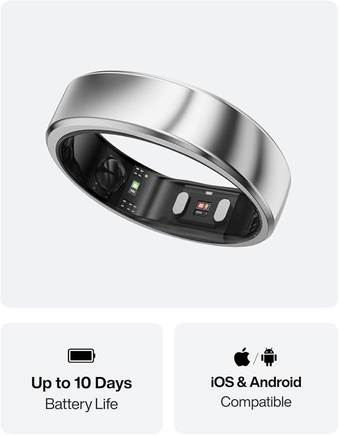 RingConn Gen 2 Air, Ultra-Thin AI Smart Ring, 10-Day Battery Life, Fitness/Sleep/Stress/HR Tracker for Women&Men, No App Fee for Standard Features, iOS & Android Compatible (Size 9, Galaxy Sliver)