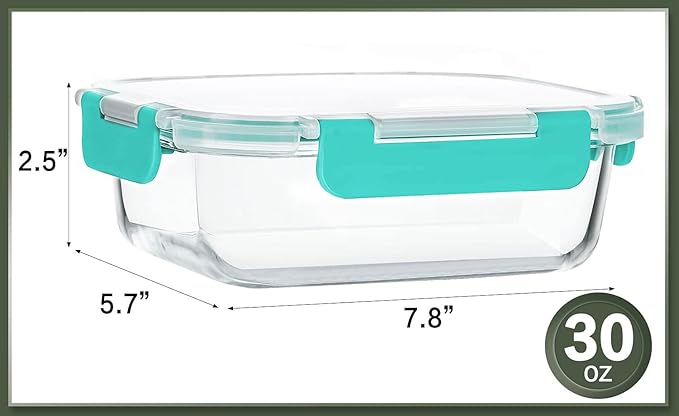 KOMUEE 10 Packs 30 oz Glass Meal Prep Containers,Glass Food Storage Containers with Lids,Airtight Glass Lunch Bento Boxes, Microwave, Oven, Freezer and Dishwasher,Green