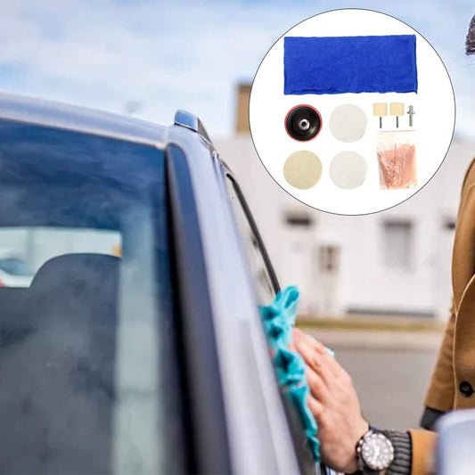 9pcs/Set Glass Polishing Kit,Deep Scratch Remover with Towel Car Polish Pad Cerium Oxide Powder Felt Polishing Wheel Set for Windscreen and Glass(Size:9pcs/Set)