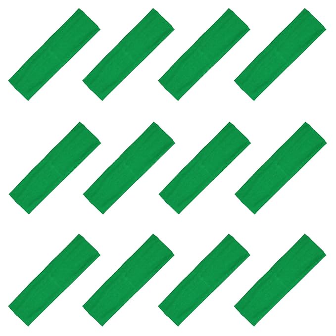 Kenz Laurenz Soft and Stretchy Elastic Cotton Headbands, Pack of 12, Green