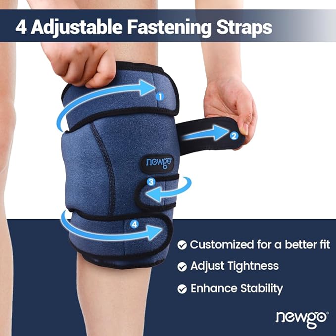 NEWGO Ice Pack for Knee Injuries Around Entire Knee with Air Pump, Reusable Gel Cold Pack Compression Wrap for Sports Injuries, Kee Sprains, Swelling, Soreness