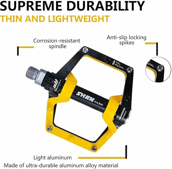 Bicycle Pedals-Aluminium Alloy Bicycle Pedals-Mountain Bike Pedals with Removable Non-Slip Studs 9/16